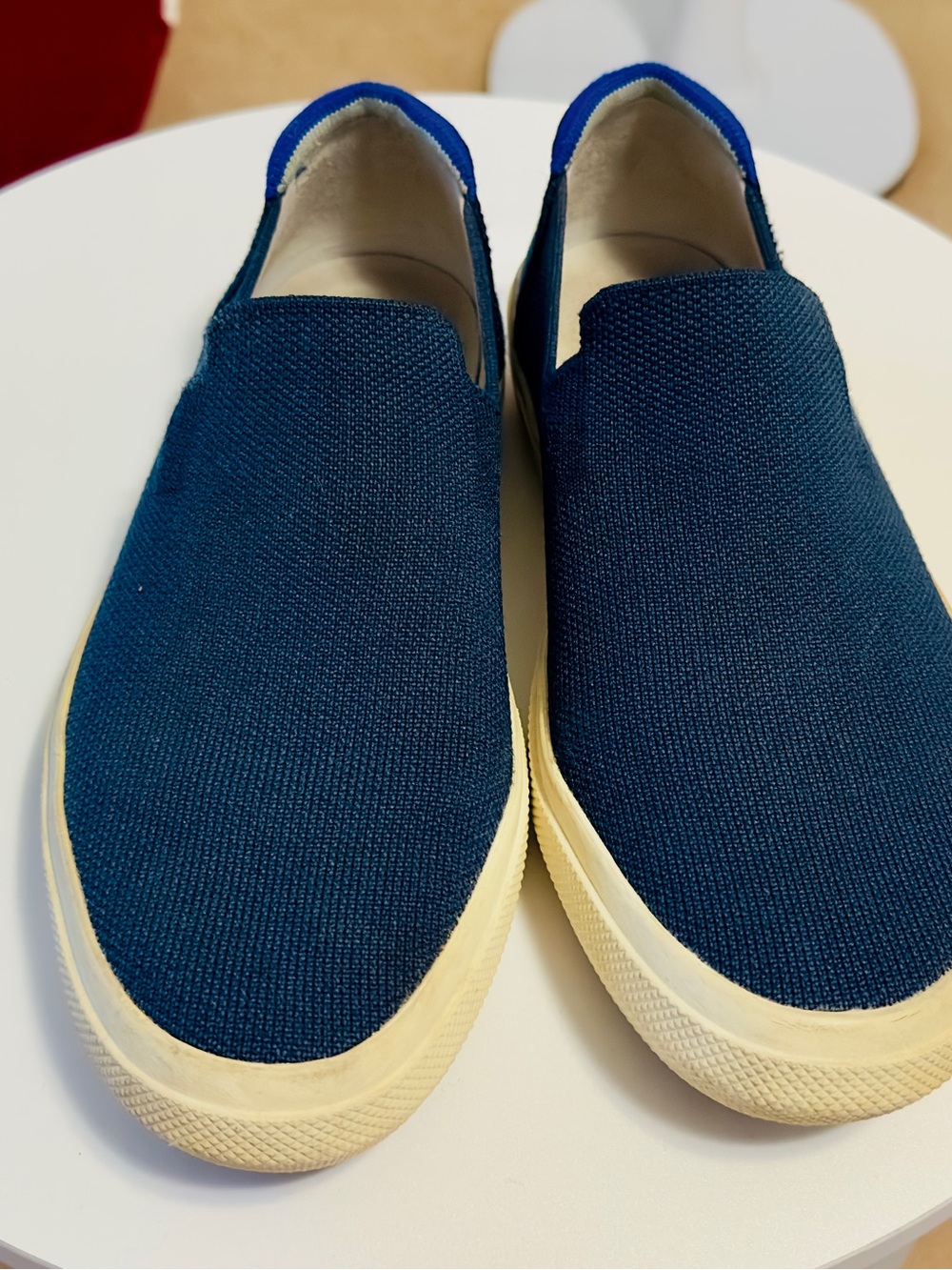 Rothy's Women's Slip-On Knit Sneakers in Navy with Cream Soles Size 8